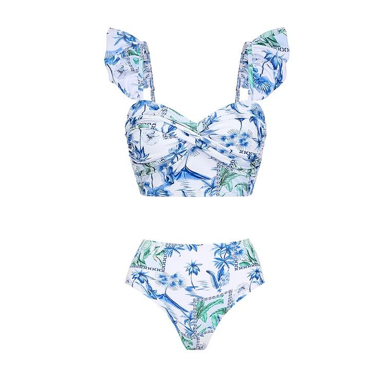 Bedrucktes Bikini-Set für Damen – Zweiteiliger Badeanzug mit hohem Schnitt für den Strandurlaub_voghion.com
