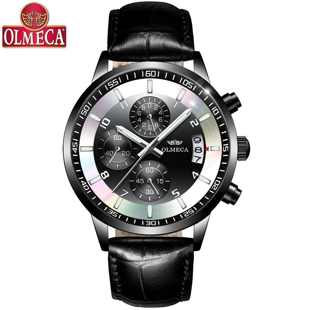 OLMECA Multifunctional Three Eye Six Pin Butterfly Buckle Men's Watch Waterproof Sports Luminous Quartz Non Mechanical Watch_voghion.com