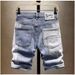 Men's Clothing summer thin denim shorts with holes and holes, slim fit and versatile casual pants, personalized stitching shorts_voghion.com