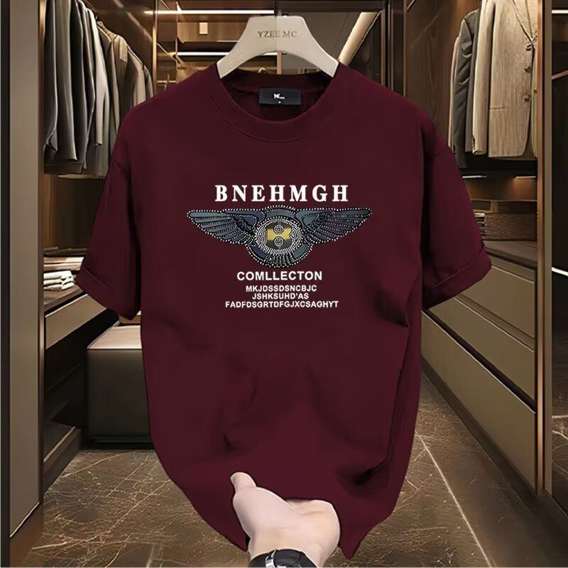 Yaz Mektup Sıcak Elmas Moda Marka Erkek Tişörtü İnce Çin-Şık Moda Çiçek Baskılı Kısa Kollu Tişört Erkek Çok Yönlü_voghion.com