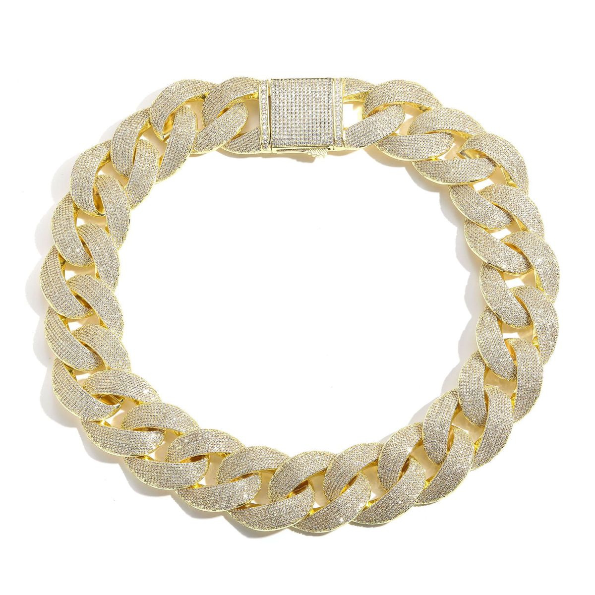 Collana Hip Hop da 35 mm con chiusura a molla cubana, in rame intarsiato con zirconi, super spessa, audace ed esagerata._voghion.com