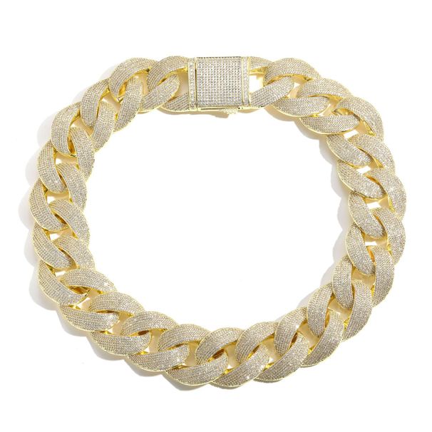 Collana Hip Hop da 35 mm con chiusura a molla cubana, in rame intarsiato con zirconi, super spessa, audace ed esagerata._voghion.com