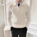 Long sleeved new half zip polo collar knitted sweater with a waffle top made of slim fit solid color yarn top_voghion.com