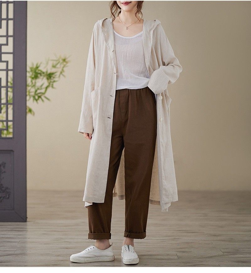 Neu Reinem Leinen Mit Kapuze Sonnenschutz Pullover Windjacke Lose Edition Künstlerische Langarm_voghion.com