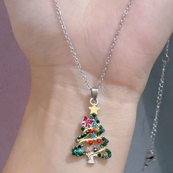 Orecchini pendenti a forma di albero di Natale per donna - Eleganti orecchini pendenti in lega con decorazioni in strass, regalo per feste natalizie_voghion.com