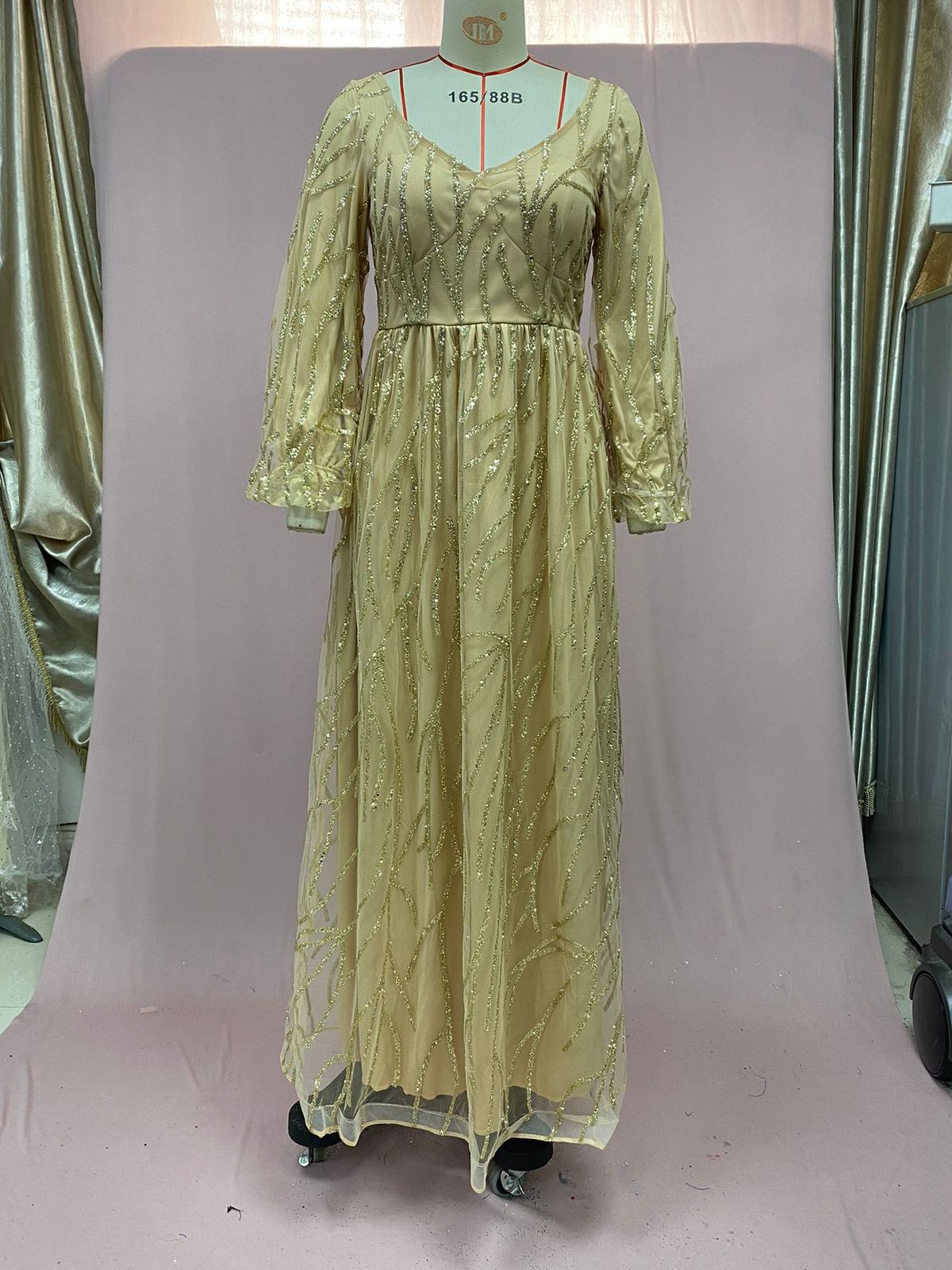 Women's Clothing gold heavy beaded luxury evening dress sexy celebrity aura queen long dress DQ7109_voghion.com