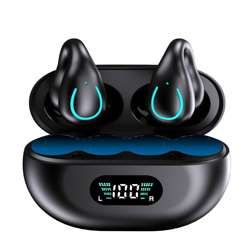 Bone Conduction Wireless Earbuds - Comfortable,Bluetooth 5.3, Built-in Microphone,Running Headphones, LED Display Charging Case, Ear Clip Earbuds_voghion.com