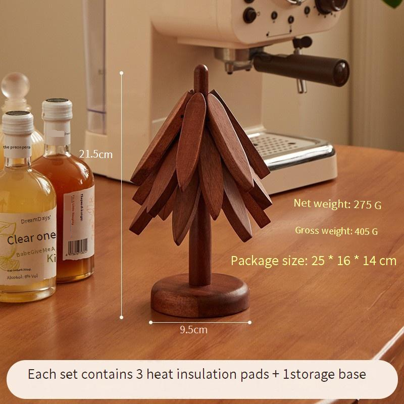 Set di sottopentola creativi in ​​legno massello - Sottobicchieri e tovagliette in acacia resistenti al calore per tazze, ciotole e pentole (disegno ad albero)_voghion.com