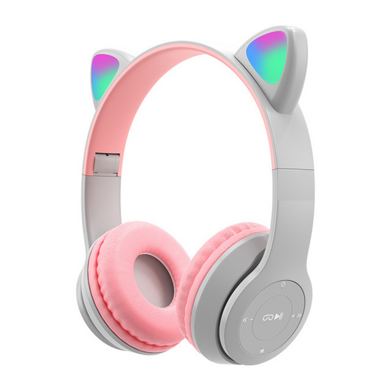 P47M Draadloze Hoofdtelefoon Flitslicht Schattige Kattenoren Telefoon Met Microfoonbediening LED Stereo Muziek Helm Telefoon Bluetooth Headset Cadeau_voghion.com