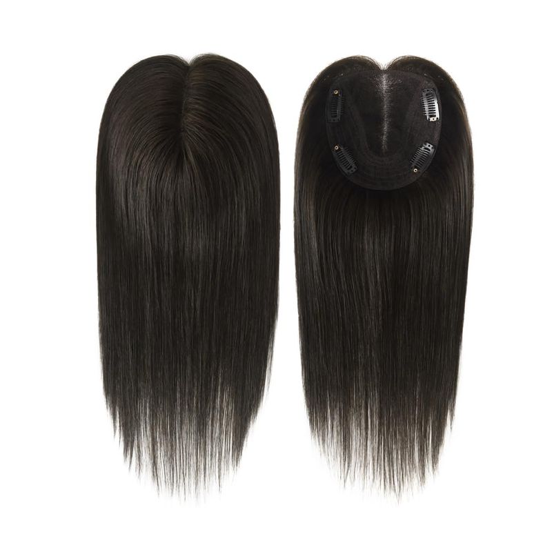 Haltbares Spitzenzentrum, 100 % Echthaar-Topper für Frauen, Haarteile, 4 Clips im Topper, natürliche schwarze Farbe #NC, Haarlänge 12 Zoll_voghion.com