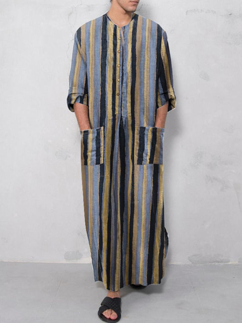 Abito musulmano nuovo stile arabo da uomo a righe larghe per porta a maniche lunghe pronto in stock Body mediorientale in stile etnico_voghion.com