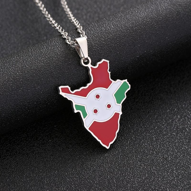 Popular Burundi map stainless steel necklace for men and women, couple fashion sweater chain, accessories_voghion.com