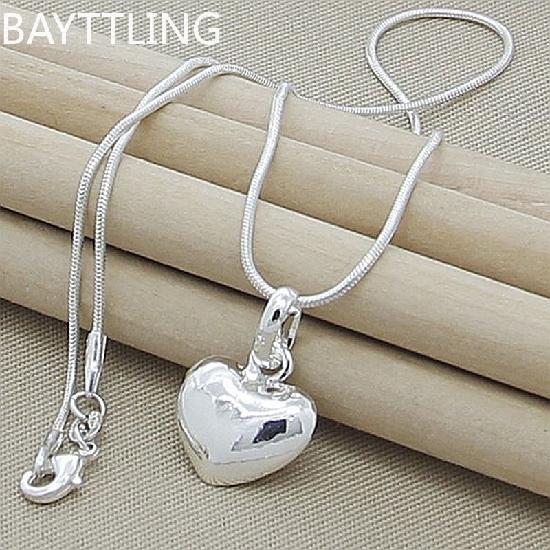 Collana con cuore solido in argento Sterling di alta qualità, 18-24 pollici, catena a serpente per donne, gioielli alla moda con ciondolo per matrimonio_voghion.com
