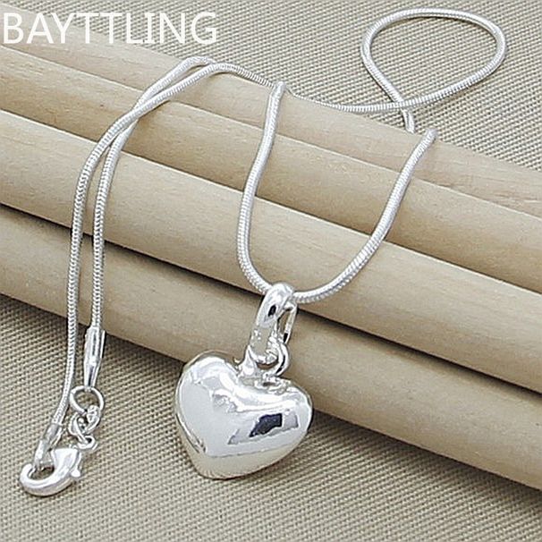Collana con cuore solido in argento Sterling di alta qualità, 18-24 pollici, catena a serpente per donne, gioielli alla moda con ciondolo per matrimonio_voghion.com