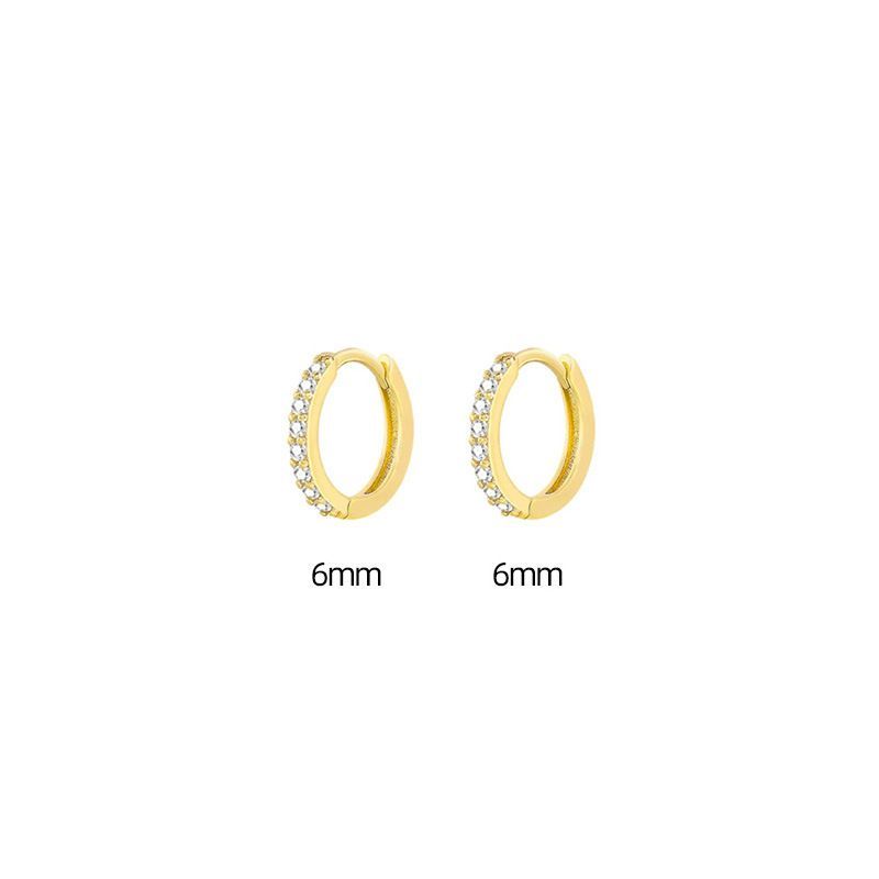Fermagli versione coreana orecchini a cerchio semplice con zirconi da donna, rotondi, freschi, piccoli, con chiodini_voghion.com