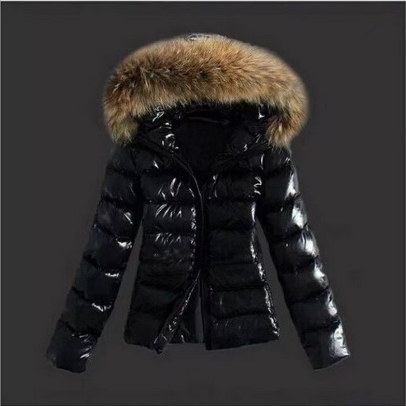 Women's Hooded Jacket  Fur Zip Cotton Jacket_voghion.com