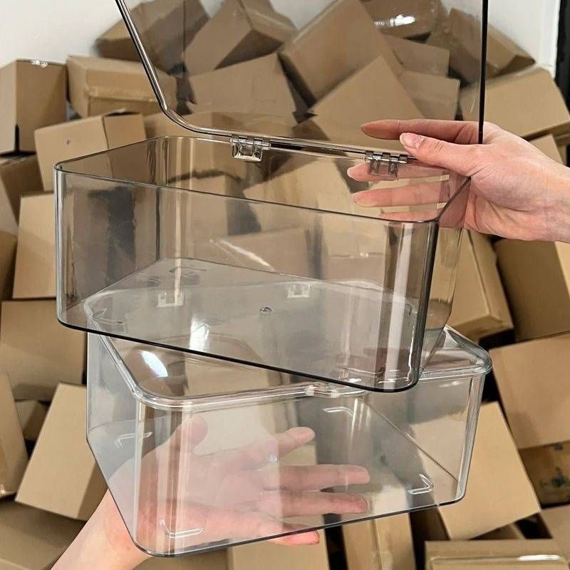 Family Organizer Flip Top Desktop Transparent Acrylic Dust Proof Storage Box Bedroom Dormitory Office With Lid Sundries Basket_voghion.com