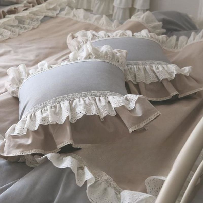 Copricuscino quadrato in puro cotone con foglia di loto, stile coreano francese, stile principessa, pizzo, ragazza, fresco_voghion.com