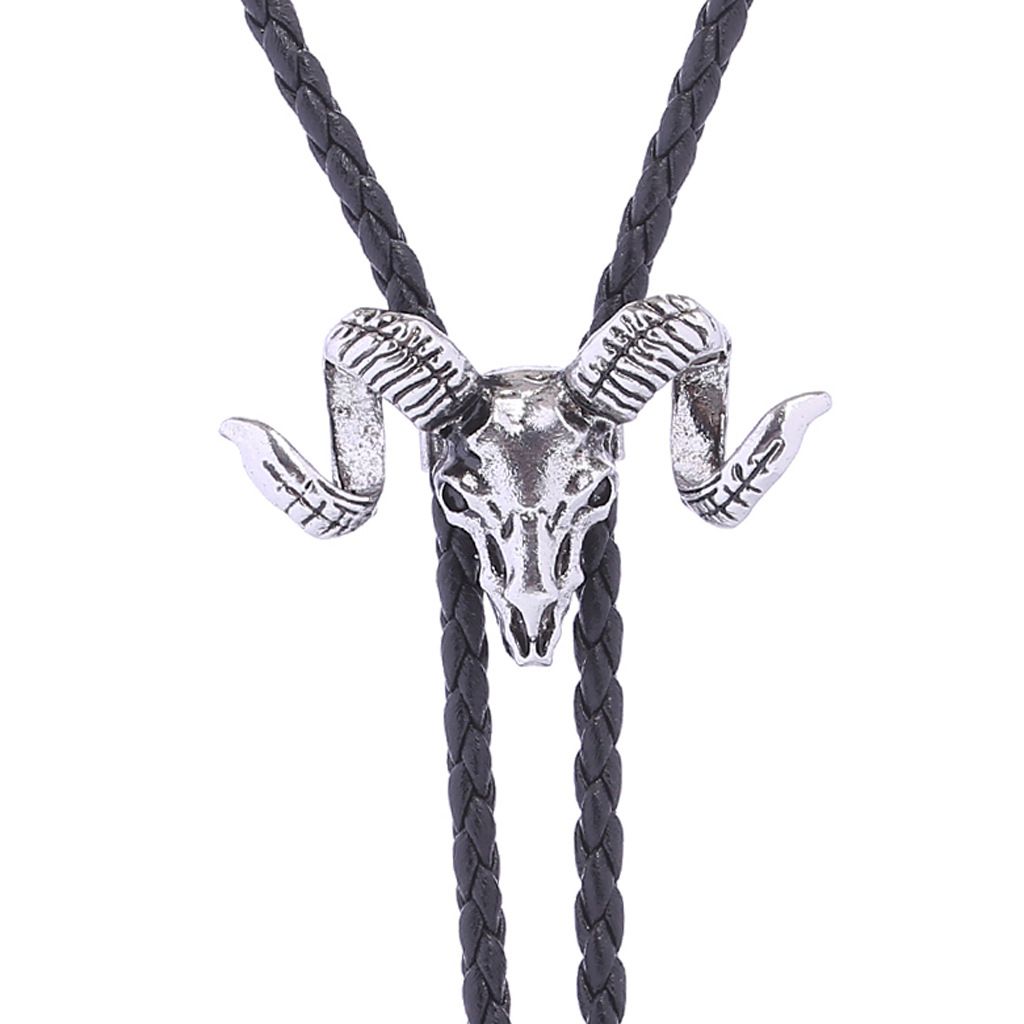 New Big Bull Head Shirt Chain Bolo Collar Rope Leather Necklace Long Tie_voghion.com