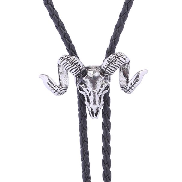 New Big Bull Head Shirt Chain Bolo Collar Rope Leather Necklace Long Tie_voghion.com