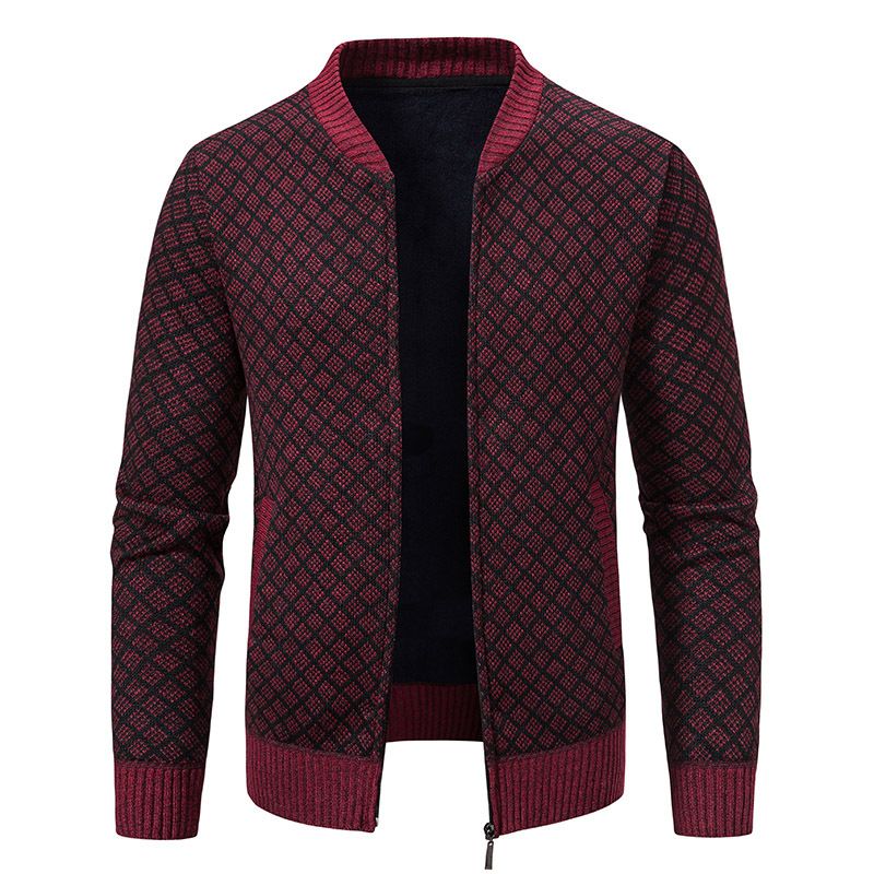   cardigan stand-up collar sweater men's velvet thickened warm coat autumn and winter new sweater sweater men's jacket_voghion.com