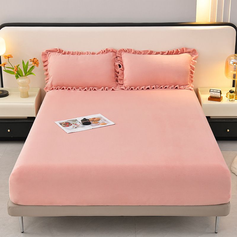Milk Fleece Fitted Sheet - Solid Color Winter Bed Skirt With Elastic Edges For Queen/King Size Bed - Soft & Warm Taiwan Style Bedding Protector​_voghion.com
