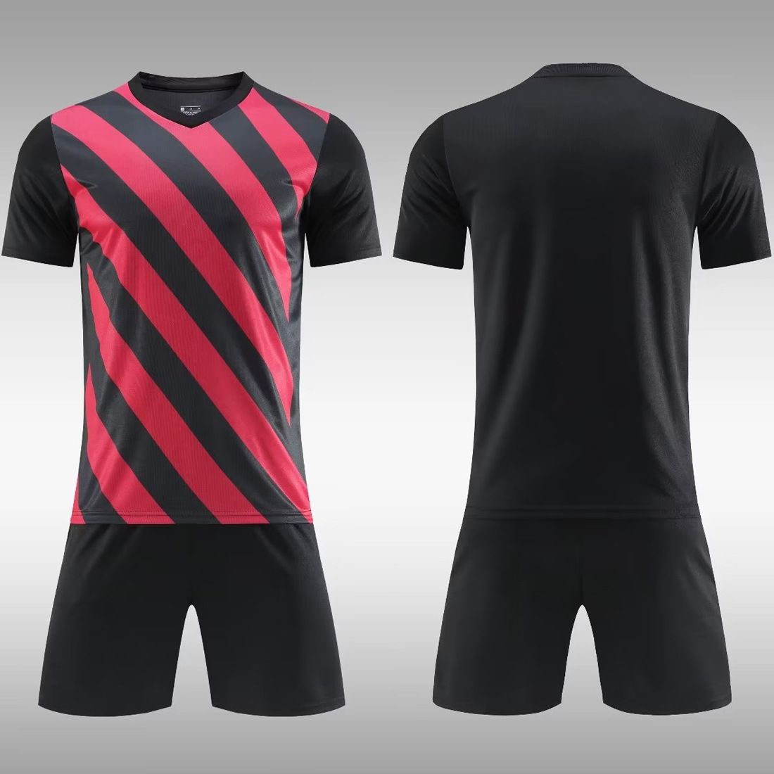 22-23 licht board korte mouwen volwassen zwart rood twill voetbalshirt set voor teamwedstrijden_voghion.com