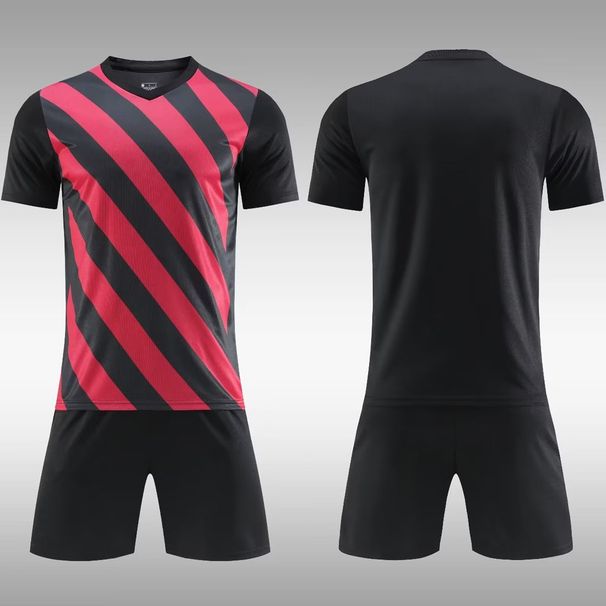 22-23 licht board korte mouwen volwassen zwart rood twill voetbalshirt set voor teamwedstrijden_voghion.com
