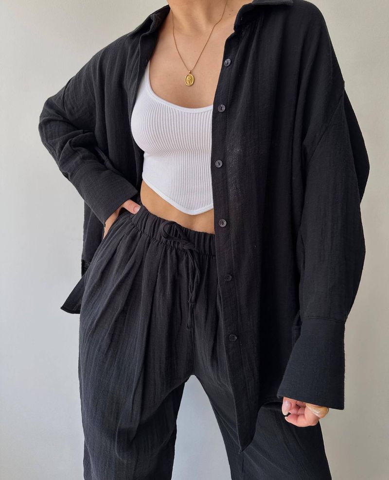 Dámské oblečení Spot nový styl jednoduché klopy s dlouhým rukávem, kalhoty s vysokým pasem, ležérní oblek_voghion.com