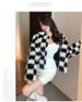 Model alb-negru cu model în carouri pentru femei, versiune coreeană de iarnă, top scurt versatil, blană de stradă explozivă_voghion.com