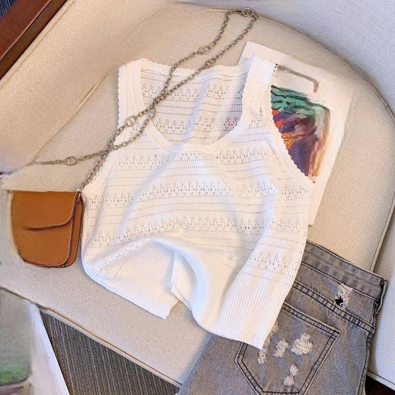 Damenbekleidung Hohles ärmelloses Unterhemd für Damen zum Tragen als Oberbekleidung in Sommeranzügen aus Eisseide_voghion.com
