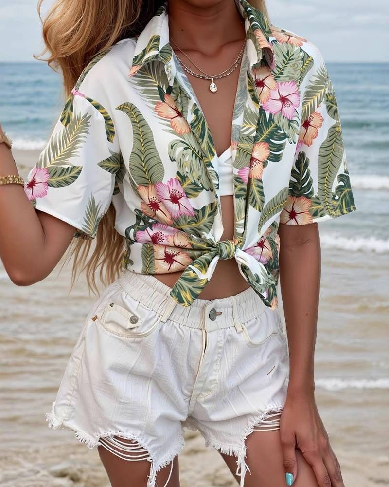 2025 Dames Beach Hawaiian Vakantie Feest Tops Kamperen Korte Mouw Dames Shirt Strandfeest_voghion.com