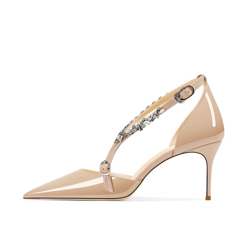 Damenschuhe Große Größe Echtes Leder Strass High Heels Neue Sommer Vielseitige Spitze Stilettos Schnalle Riemen Geschlossene Zehen Sandalen Für Frauen_voghion.com