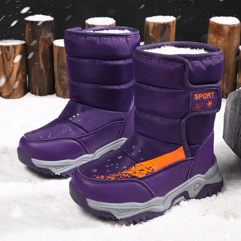 Mädchen Schneestiefel neue Winter Lederoberfläche warme Baumwolle Klassenkamerad rutschfeste Jungen Schneestiefel_voghion.com