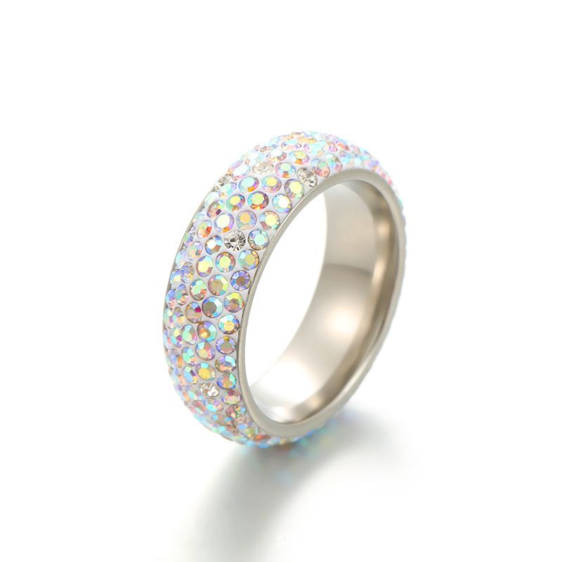 Bague de couple unisexe en acier titane et céramique, en forme d'arc, avec 5 rangées de diamants_voghion.com
