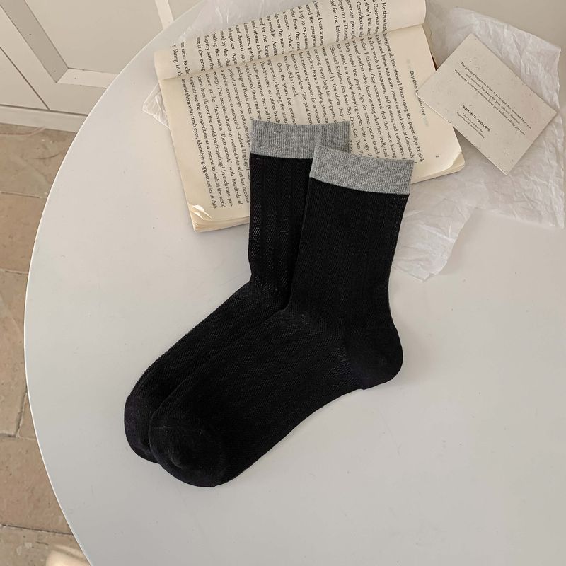 Meias de verão estilo balé infantil cinza malha fina respirável meia panturrilha pequena leite fresco branco meias empilhadas_voghion.com