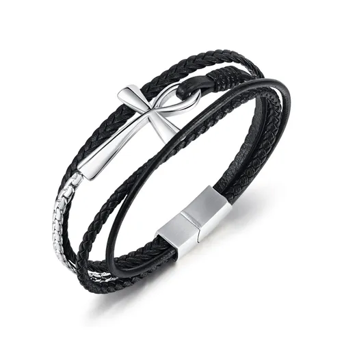 Multi-Layer Handmade Woven Leather String Classic Anka Cross Leather Bracelet_voghion.com