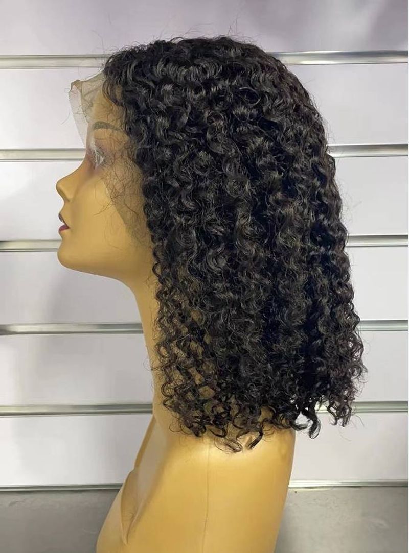 Curto kinky encaracolado bob peruca de cabelo humano pré arrancado laço frontal fechamento onda profunda peruca sem cola encaracolado cabelo humano bob perucas para mulher_voghion.com