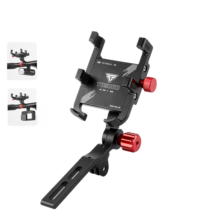 Suporte para celular de liga de alumínio para esportes e entretenimento, suporte fixo à prova de choque para mountain bike, suporte de navegação integrado para bicicleta de estrada_voghion.com
