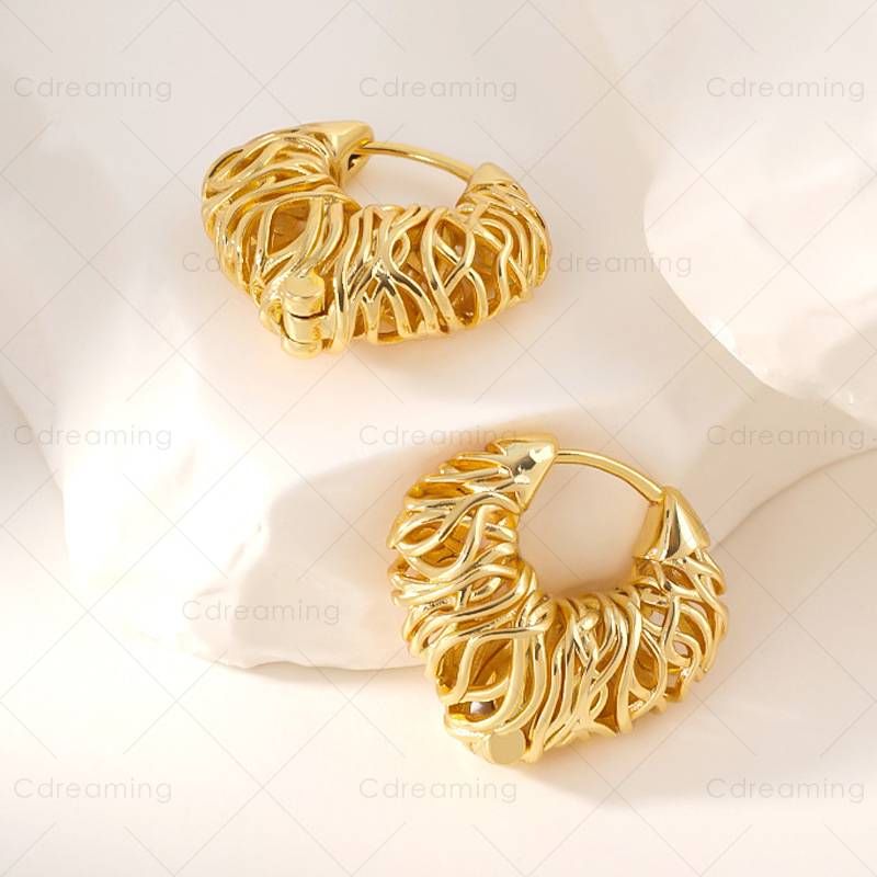 ​​Cdreaming Exclusive Custom Spanish Gold Earrings For Women - Vintage Textured Hoops With Silver Needle Retro Chic JewelryE40410​​_voghion.com