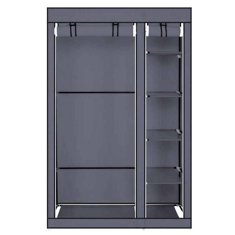 5-stöckiger, 6-teiliger Kleiderschrank aus Vliesstoff mit Kleiderstange, Schrank-Organizer, kleine Räume, staubdichte Abdeckung, wasserfeste Regale, grau_voghion.com