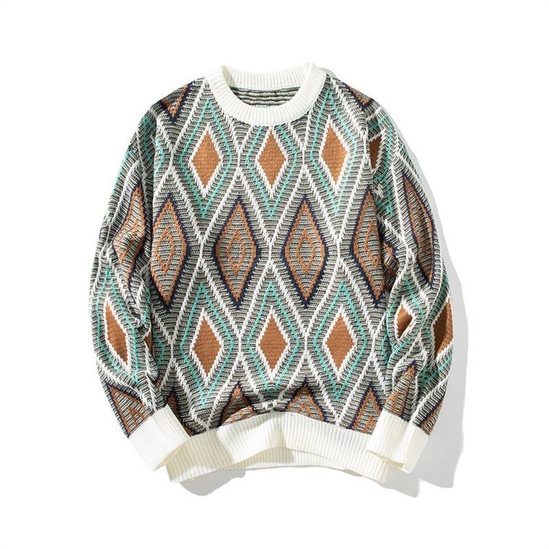 2025 Hochwertige Mode European-USA Vintage Strickwaren Pullover Männer Rundhals Langarm Casual Lose Retro Chevron Jacquard Color Clash Pullover_voghion.com