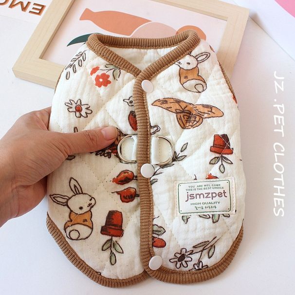 Roupa de algodão grossa e quente para gatos, ideal para outono e inverno, com estampa floral para cães da raça Teddy Bichon Frisé._voghion.com