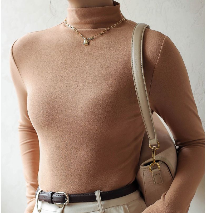 Women's Clothing Semi-High Neck Thermal Lined Shirt - Slim Fit Long Sleeve Base Layer For Women_voghion.com