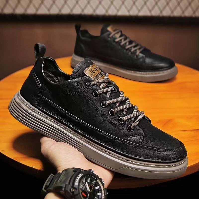 Herbst Herrenschuhe Britische Casual Lederschuhe Herren 2024 Neue Frühjahr und Herbst Schwarze Schuhe Herren Herren Sneakers Studentenschuhe_voghion.com