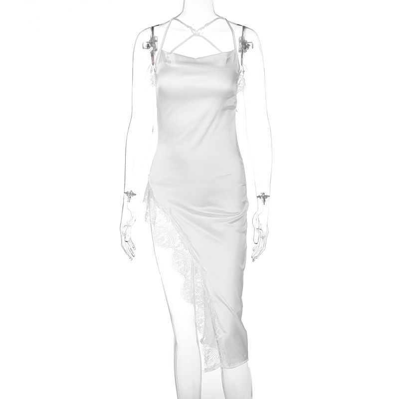 Damenbekleidung, modisches, sexy, rückenfreies, schmal geschnittenes, ärmelloses Spitzenkleid_voghion.com