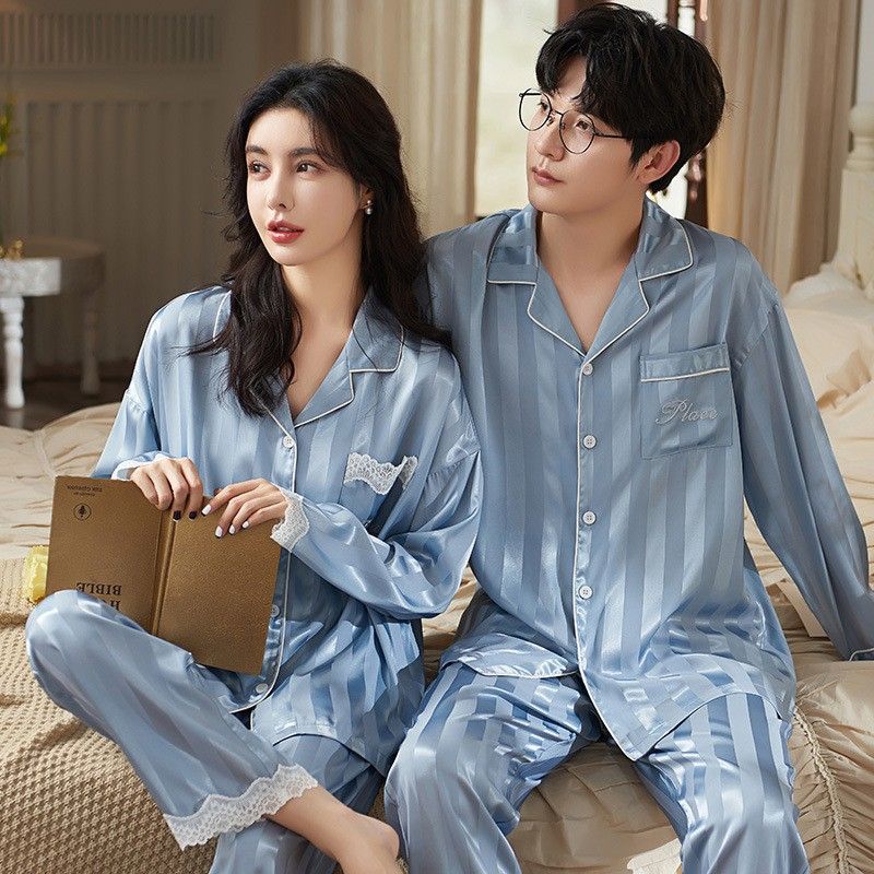 New winter men's women's cardigans, long sleeved pants, ice silk pajamas, casual breathable spring and autumn couple_voghion.com