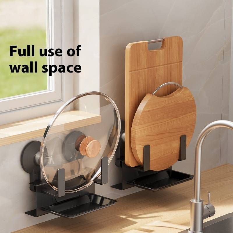 Suporte de parede para tábua de corte - Organizador de cozinha multifuncional sem furadeira para tábuas de corte e utensílios_voghion.com