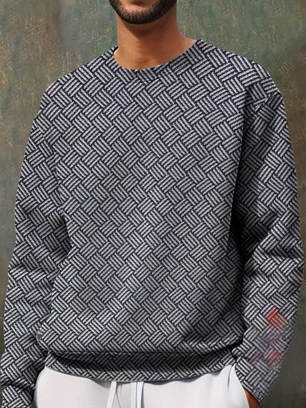 Felpa girocollo a maniche lunghe pesante da uomo - Vestibilità comoda, fodera in morbido pile, top casual invernale con motivo a quadri e blocchi di colore_voghion.com