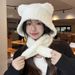 Neu Und Schal Set Zweiteilige Plüsch Bär Warm Gestrickt Für Frauen Winter Gehörschutz Kopf Wrap Hut_voghion.com
